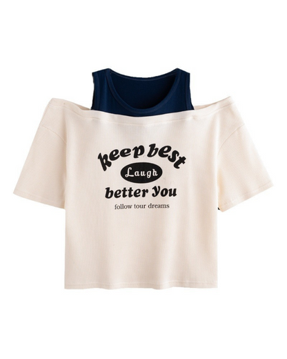 Lara Off-Shoulder Waffle T-Shirt