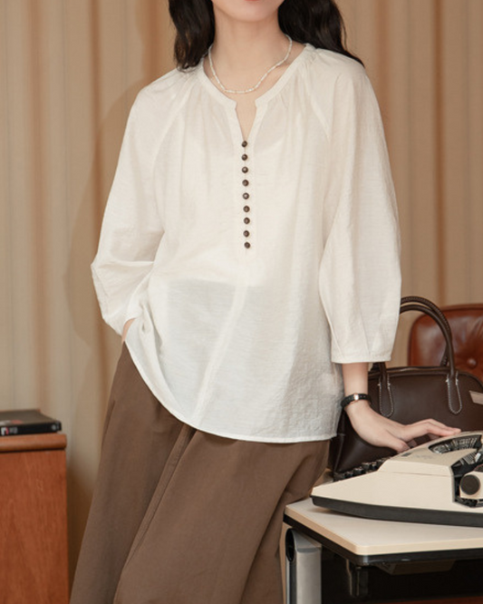 Elise Calm Button Linen Blouse