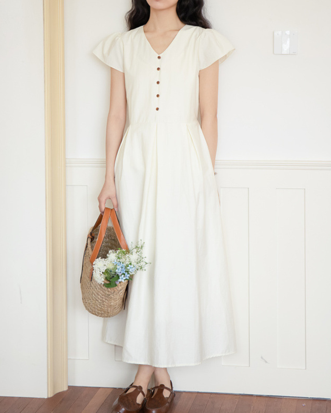 Clara Light Button Midi Dress