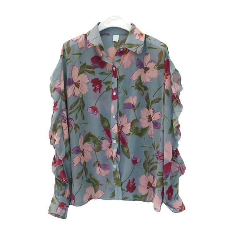 Flora Whisper Floral Chiffon V-Neck Blouse