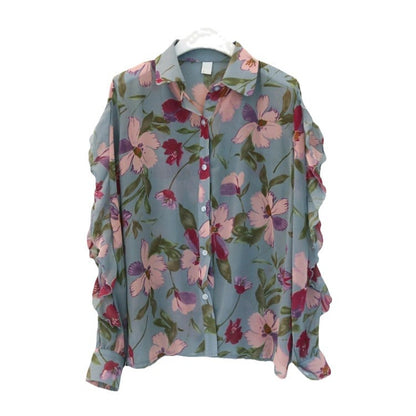 Flora Whisper Floral Chiffon V-Neck Blouse