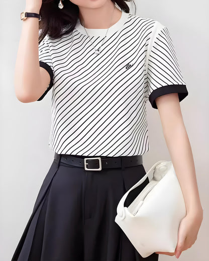 Lina Stripe Trim Cotton T-Shirt