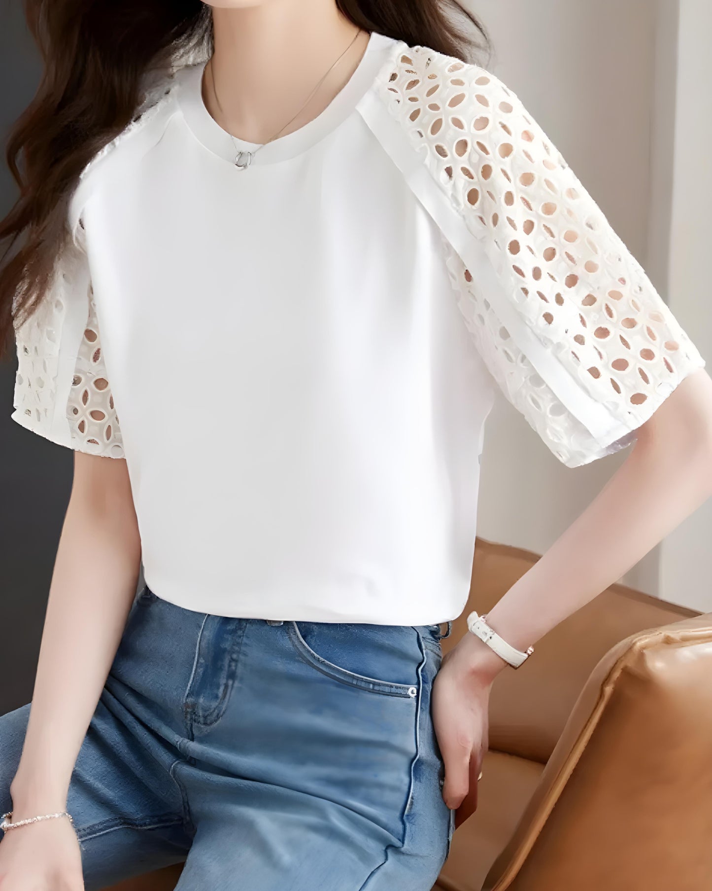 Eline Airy Lace Sleeve T-Shirt