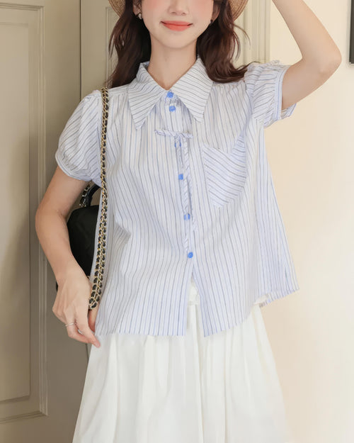 Mira Ribbon Stripe Puff Blouse