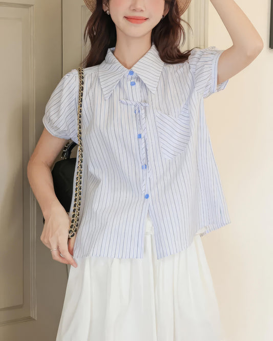 Mira Ribbon Stripe Puff Blouse
